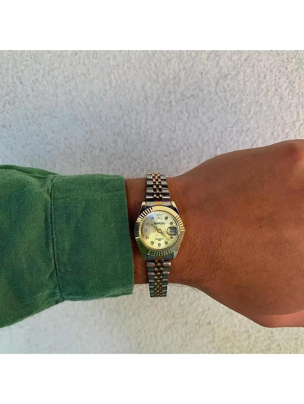 Classy Y2K 2000s style Silver and Gold watch with diamond accents. Nice quality